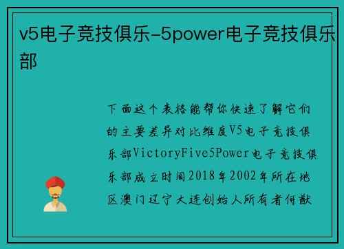 v5电子竞技俱乐-5power电子竞技俱乐部