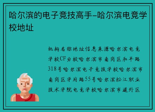 哈尔滨的电子竞技高手-哈尔滨电竞学校地址
